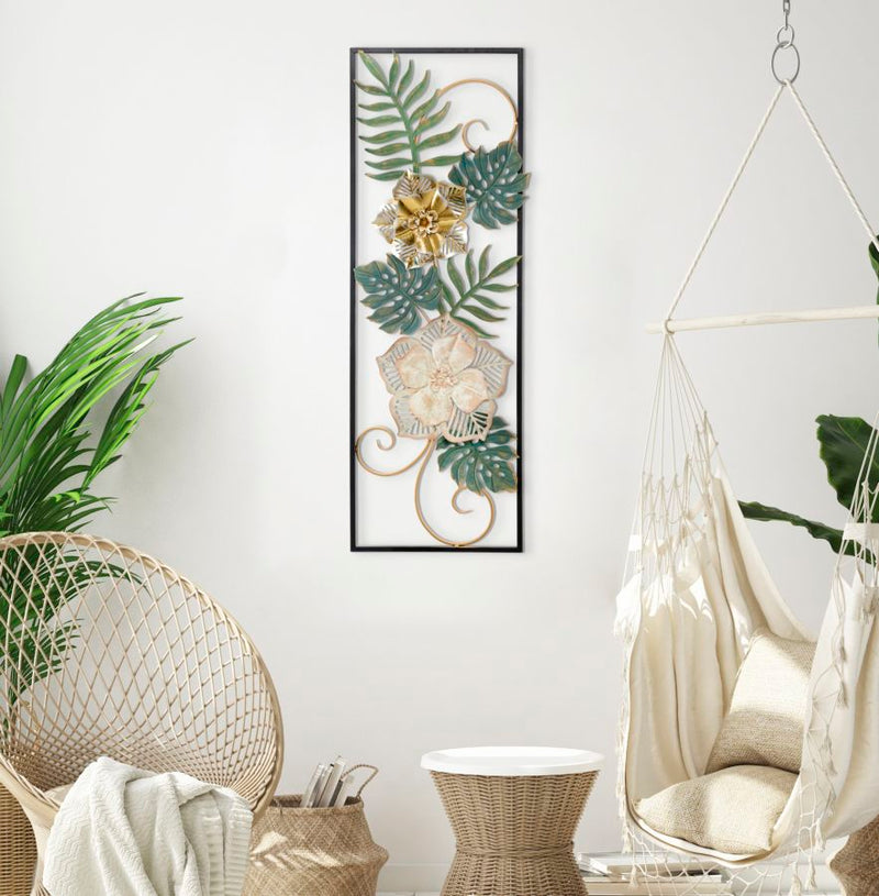 Fém Trópusi Levél & Virág Fali Dekoráció Keretben