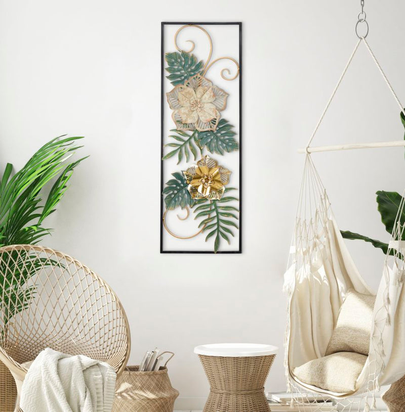 Fém Trópusi Levél & Virág Fali Dekoráció Keretben