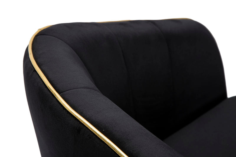 Fekete Párnázott Fotel Fekete Fa Lábakkal és Aranyszínű Részletekkel
