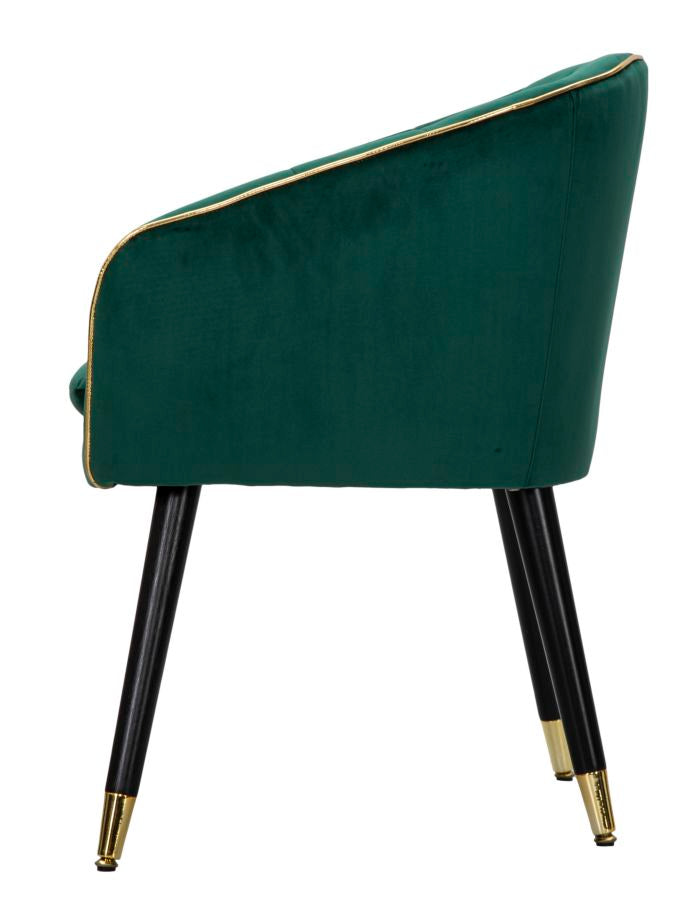 Zöld Párnázott Fotel Fekete Fa Lábakkal és Aranyszínű Részletekkel
