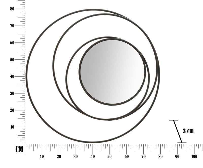 Fekete Fém Geometrikus Körökkel díszített Kerek Falitükör