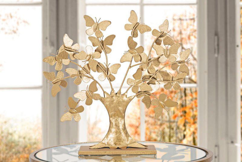 Aranyszínű Pillangós Fa Dekoráció (Modern Szobor)