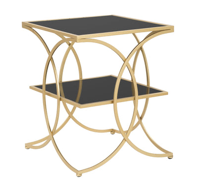 Aranyszínű és Fekete Fém és Üveg Négyzet alakú Kisasztal
