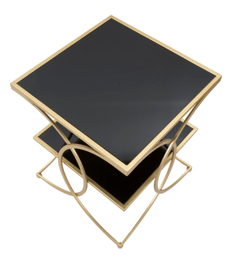 Aranyszínű és Fekete Fém és Üveg Négyzet alakú Kisasztal