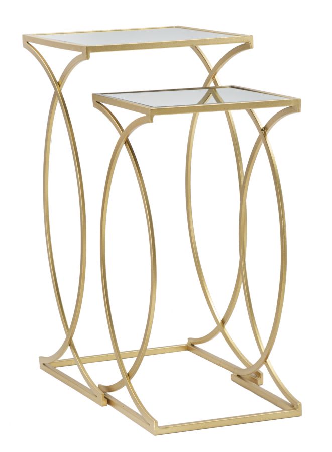 Aranyszínű Fém és Üveg Négyzet alakú Kisasztal Dupla Lappal