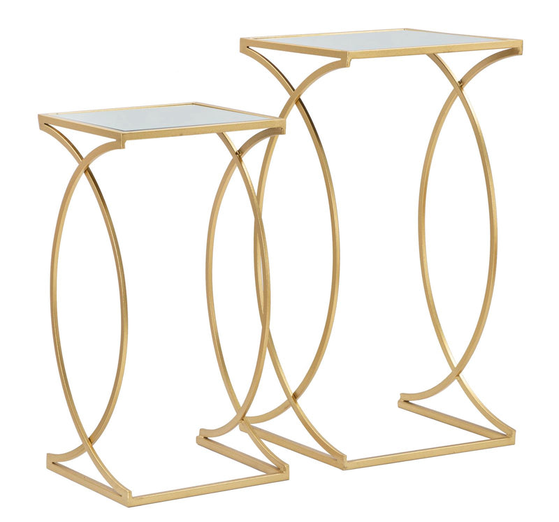 Aranyszínű Fém és Üveg Négyzet alakú Kisasztal Dupla Lappal