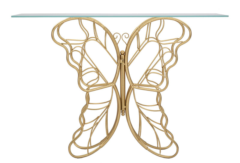 Pillangós Aranyszínű Fém és Üveg Konzolasztal