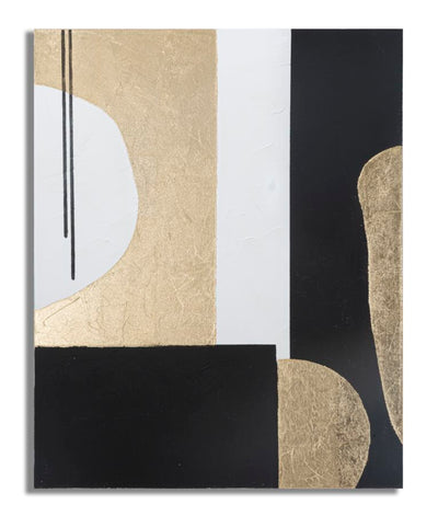 Modern Aranyszínű & Fekete & Fehér Geometrikus Festmény