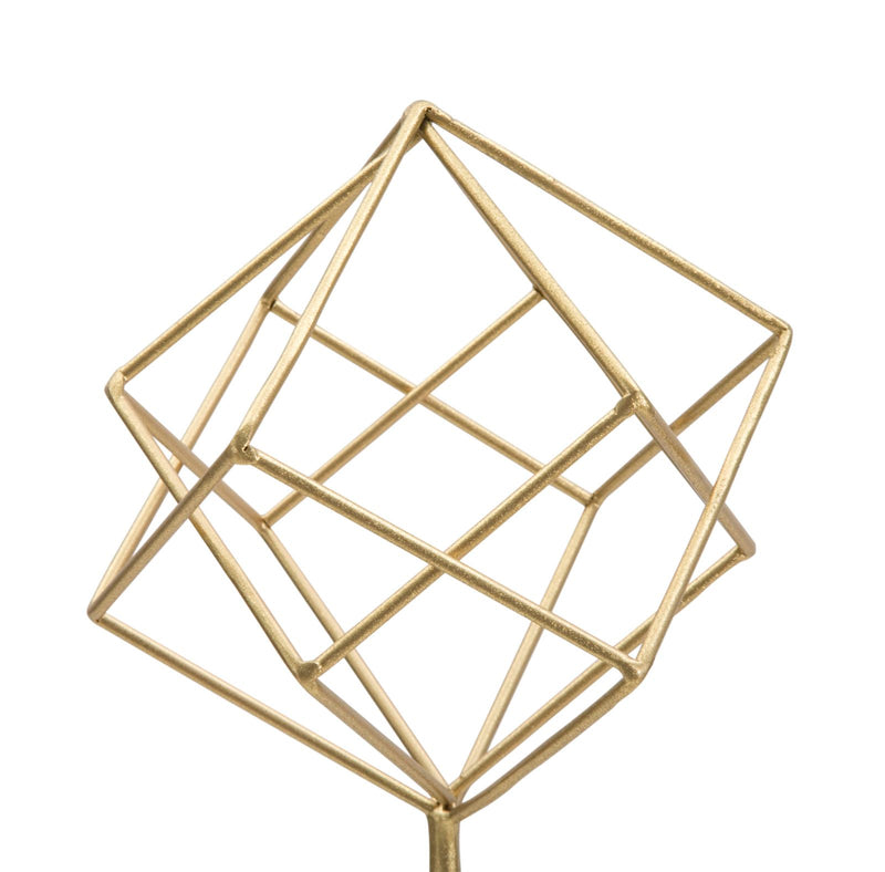 Nagy Aranyszínű Geometrikus Kocka Dekoráció (Modern Szobor)
