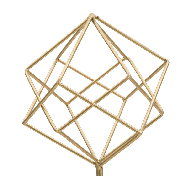 Aranyszínű Geometrikus Kocka Dekoráció (Modern Szobor)