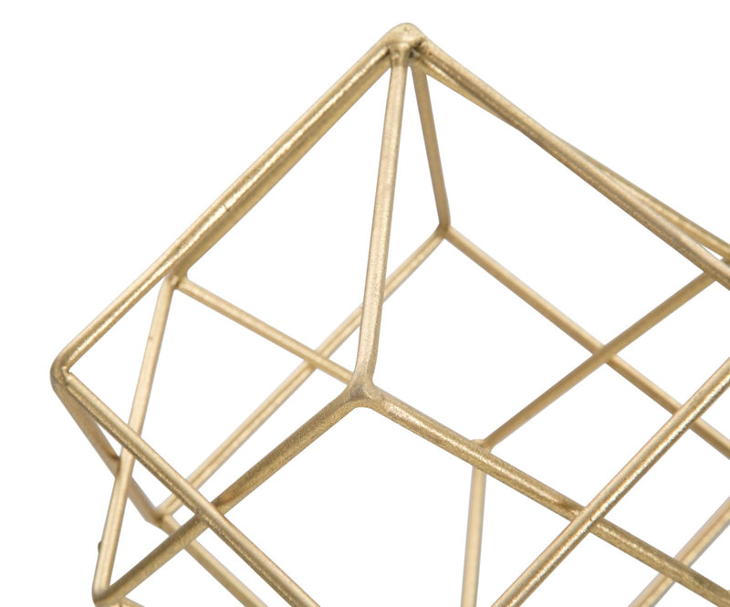 Aranyszínű Geometrikus Kocka Dekoráció (Modern Szobor)