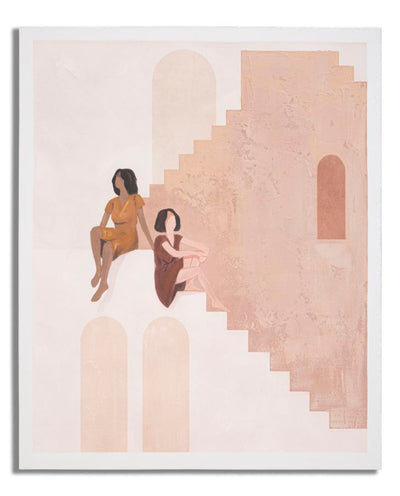Nők a Lépcsőn Barna Absztrakt Bohém Modern Festmény (Kézzel Készített)