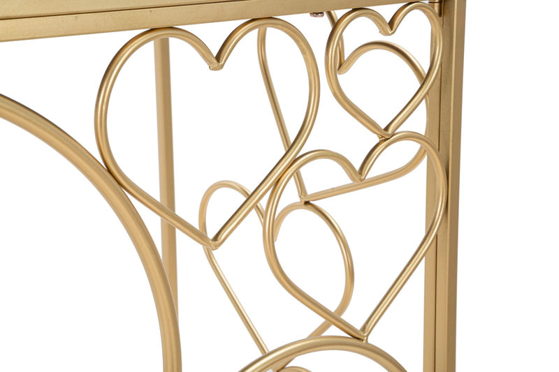 Aranyszínű Fém és Üveg Konzolasztal Szív alakú Díszítéssel