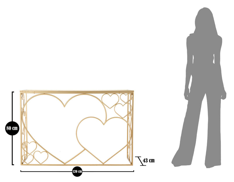Aranyszínű Fém és Üveg Konzolasztal Szív alakú Díszítéssel