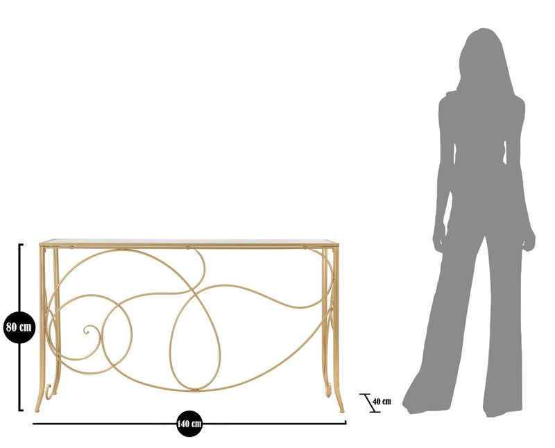 Téglalap alakú Aranyszínű Fém és Üveg Konzolasztal