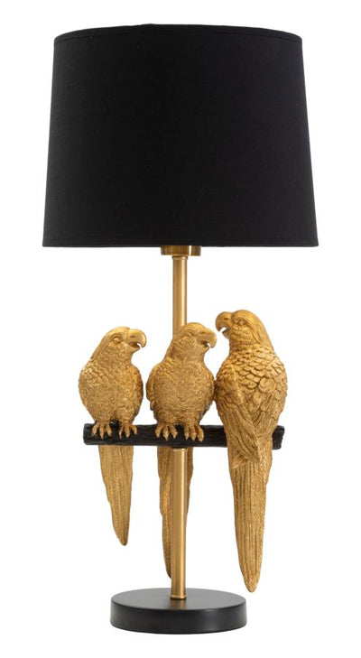Aranyszínű és Fekete Fém Asztali Lámpa Papagájokkal