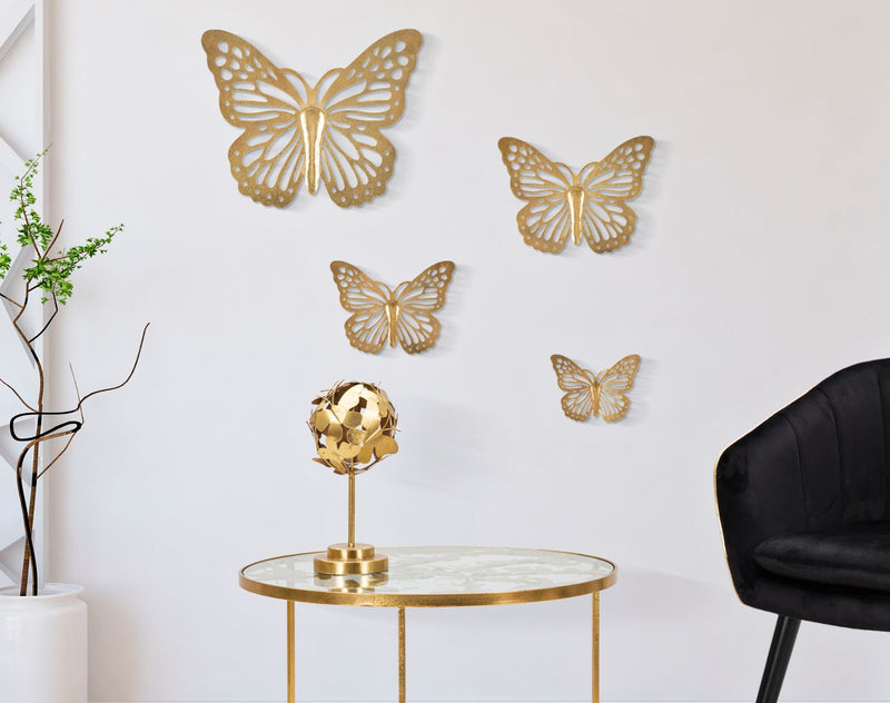 Aranyszínű Pillangós Fali Dekoráció 4 Darabos Készletben