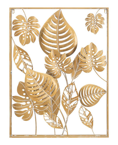 Aranyszínű Trópusi Levélmintás Fali Dekoráció Szögletes Keretben