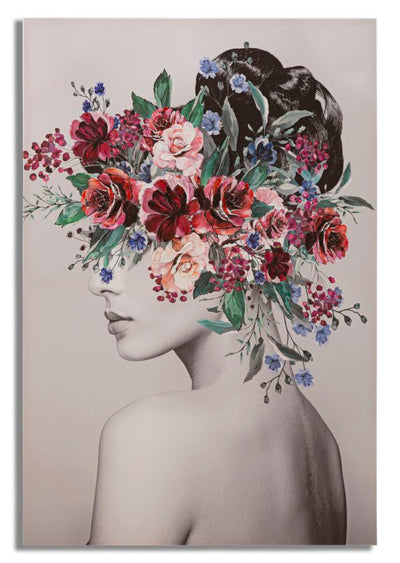 Nő Virággal a Fején Modern Festmény (Kézzel Készített)
