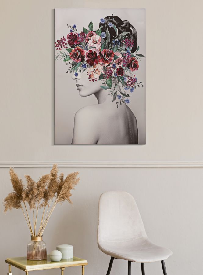 Nő Virággal a Fején Modern Festmény (Kézzel Készített)