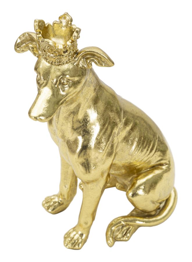 Aranyszínű Kutya Szobor Koronával (Modern Dekoráció)