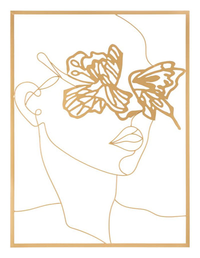 Nő Pillangókkal Aranyszínű Fém Fali Dekoráció