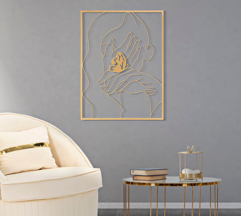 Modern Absztrakt Női Arcot ábrázoló Aranyszínű Fém Fali Dekoráció