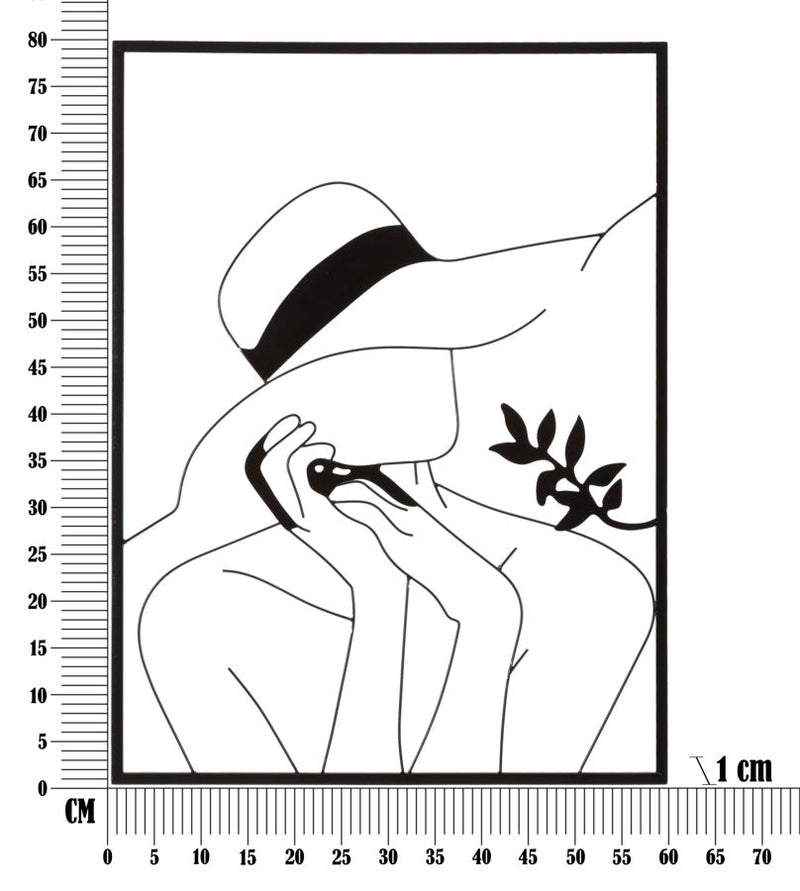 Nő kalapban Modern Fekete Fém Fali Dekoráció