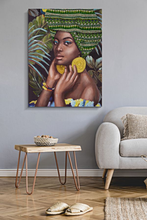 Afrikai Nő az Őserdőben Modern Kézzel Festett Festmény