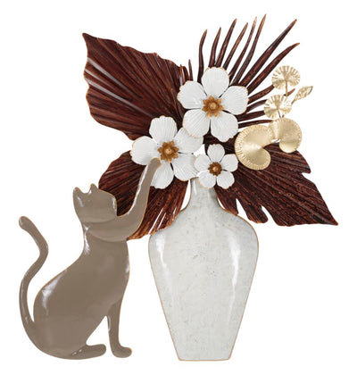 Fém Virágos Váza Macskával Fali Dekoráció