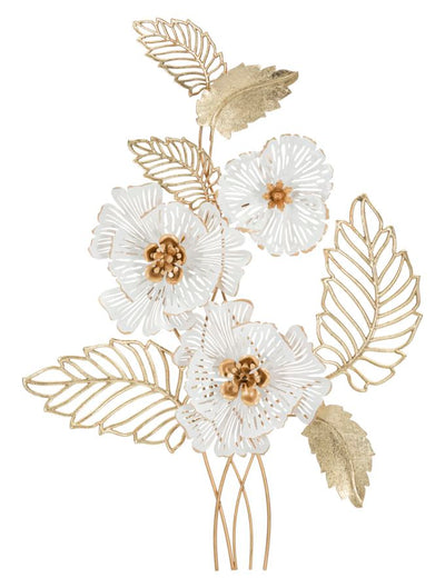Aranyszínű és Fehér Fém Virág és Levélmintás Fali Dekoráció