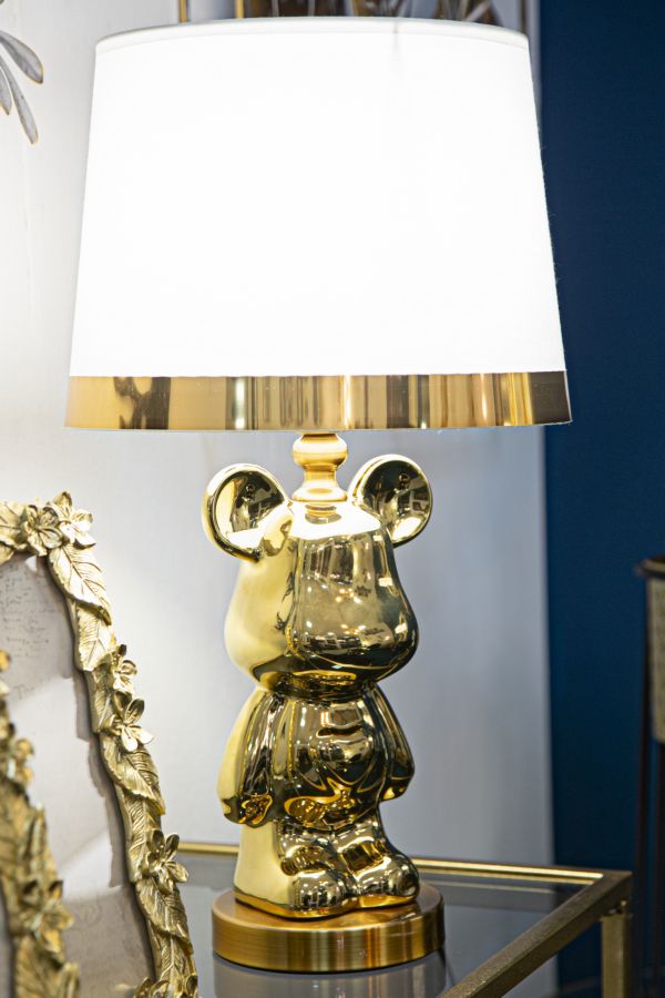 Aranyszínű és Fehér Macis Luxus Asztali Lámpa