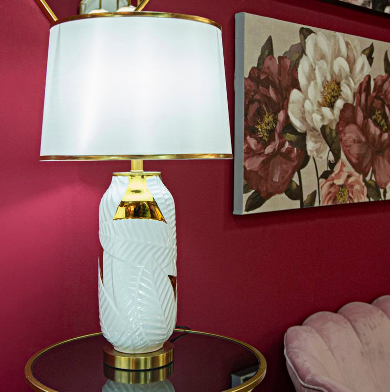 Aranyszínű és Fehér Kerámia Luxus Asztali Lámpa