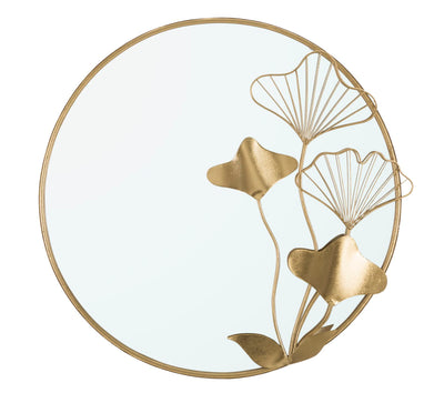 Aranyszínű Kerek Tükör Levél&Virág Mintával (Modern Dekoráció)