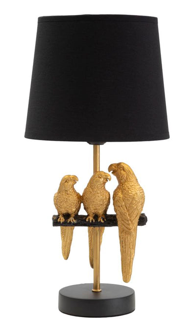 Fekete Asztali Lámpa Aranyszínű Papagájokkal