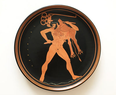 Vörösalakos görög tányér Héraklésszel